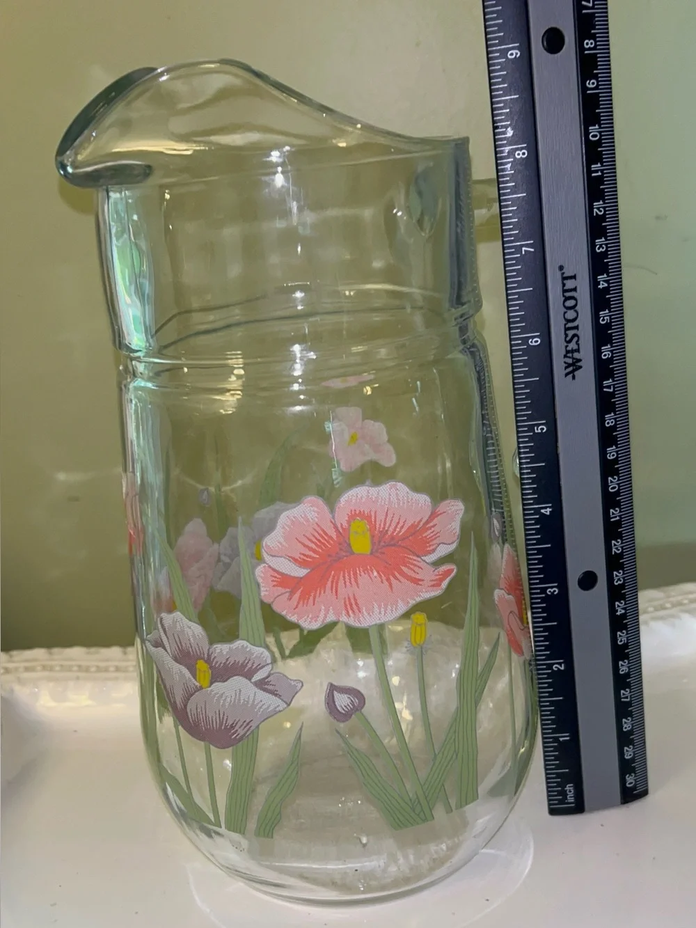 Pasabahce Circleware Poppy Floral glass pitcher-Vintage